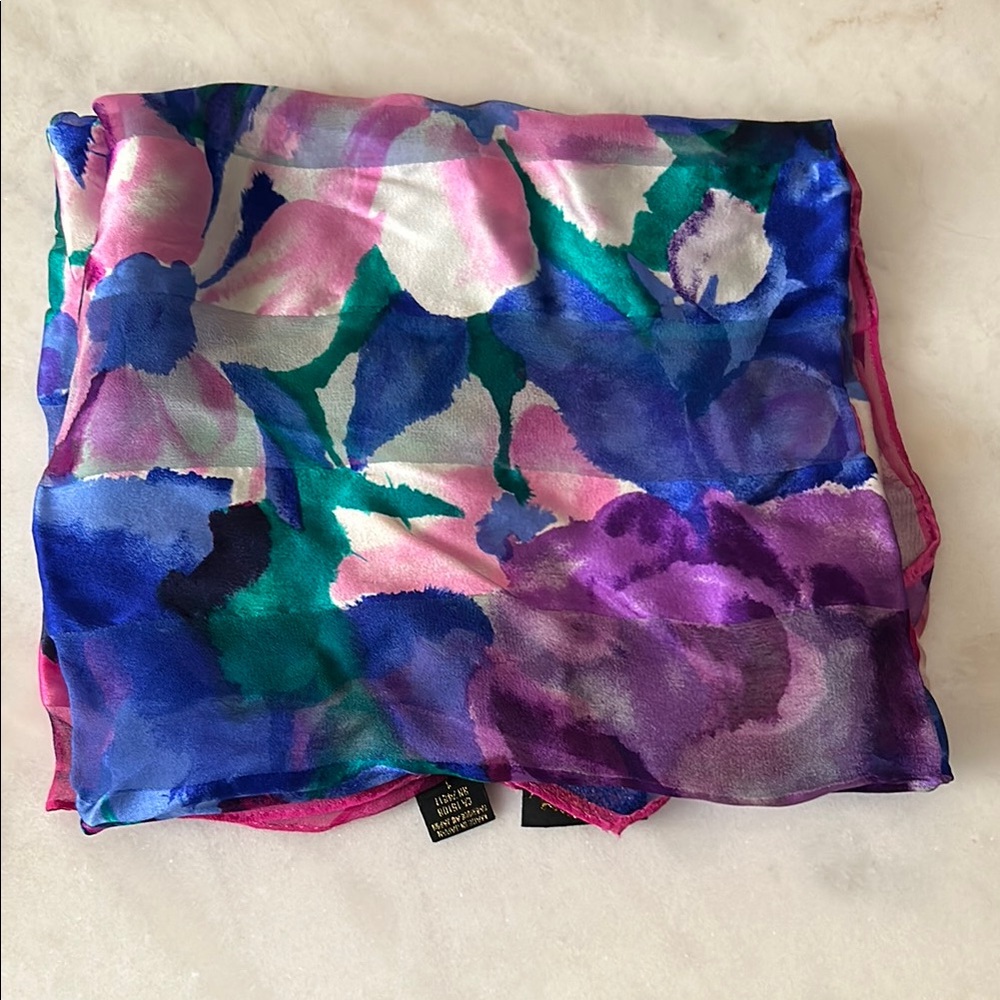 Vintage Vibrant Floral 100% Silk Scarf
